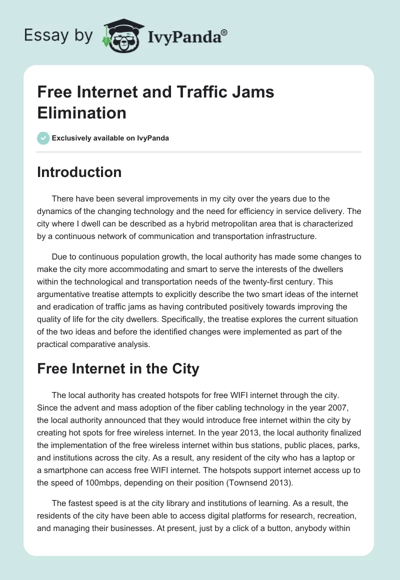 Free Internet and Traffic Jams Elimination. Page 1