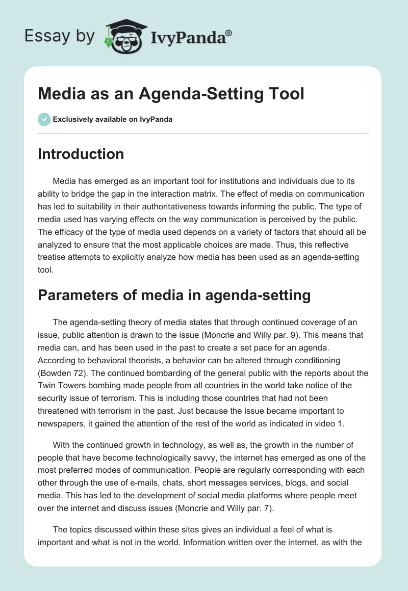 Media as an Agenda-Setting Tool. Page 1