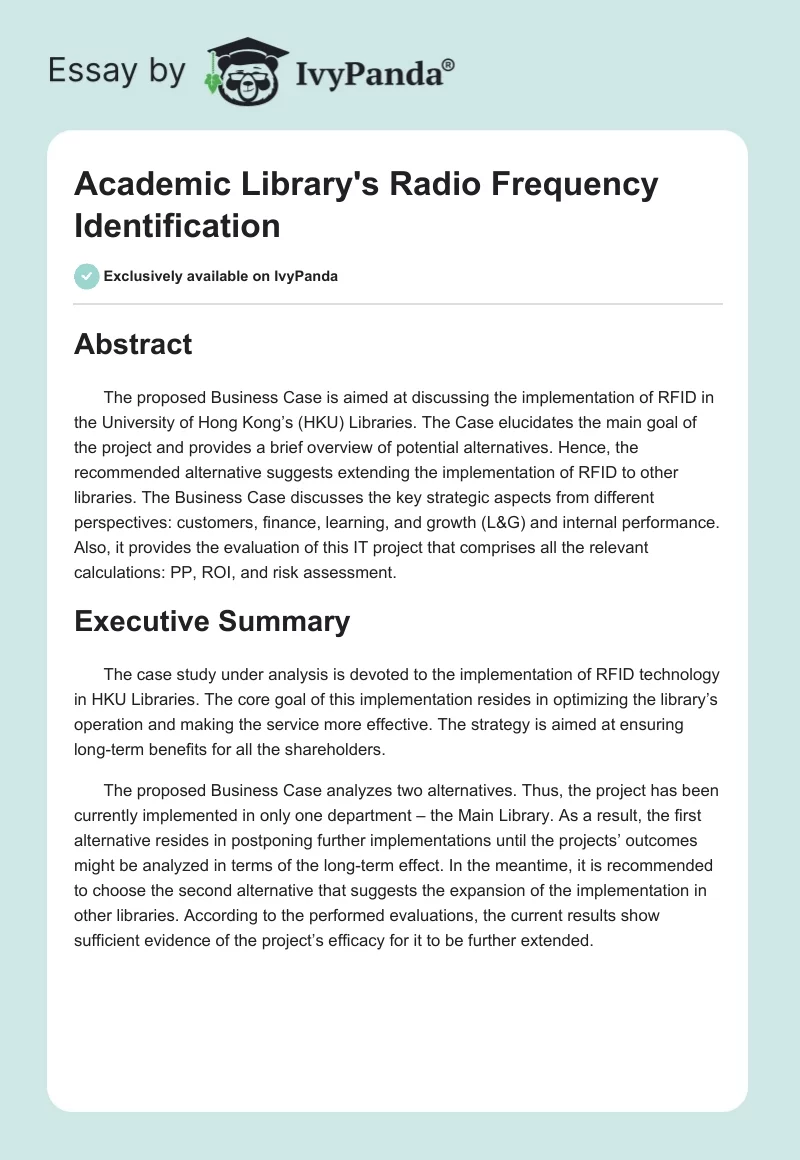 Academic Library's Radio Frequency Identification. Page 1