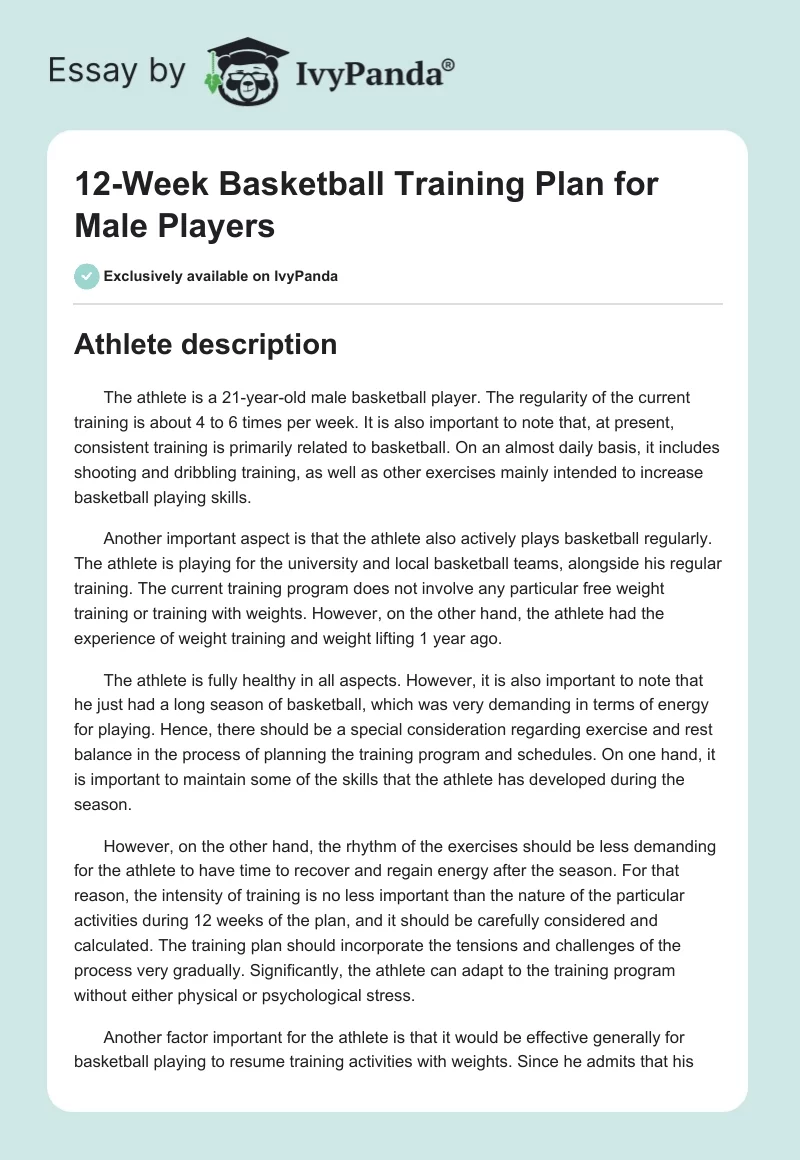12-Week Basketball Training Plan for Male Players. Page 1