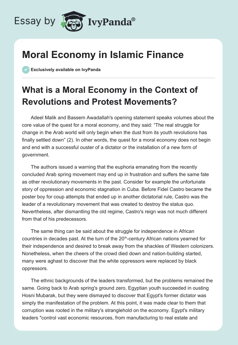 Moral Economy in Islamic Finance. Page 1