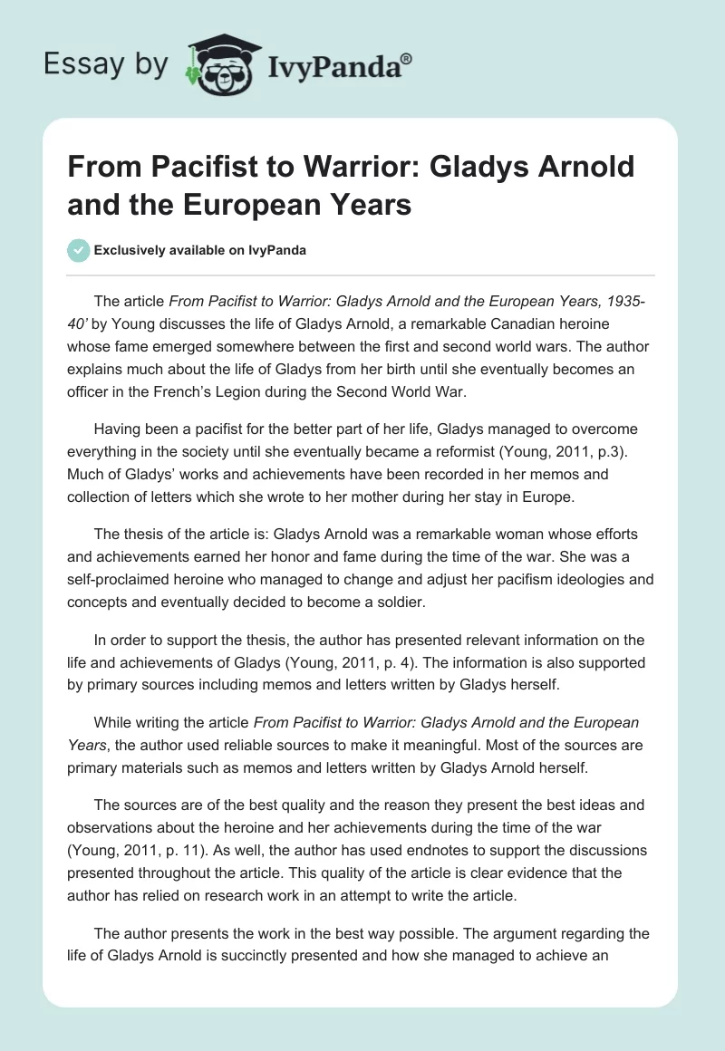 From Pacifist to Warrior: Gladys Arnold and the European Years. Page 1
