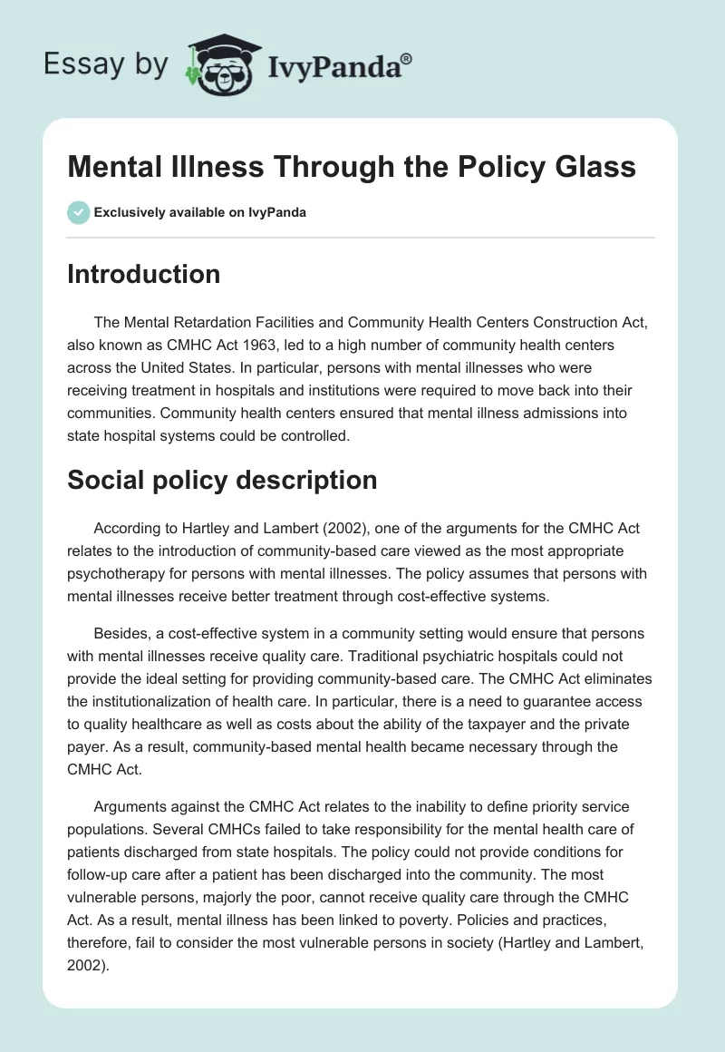 Mental Illness Through the Policy Glass. Page 1