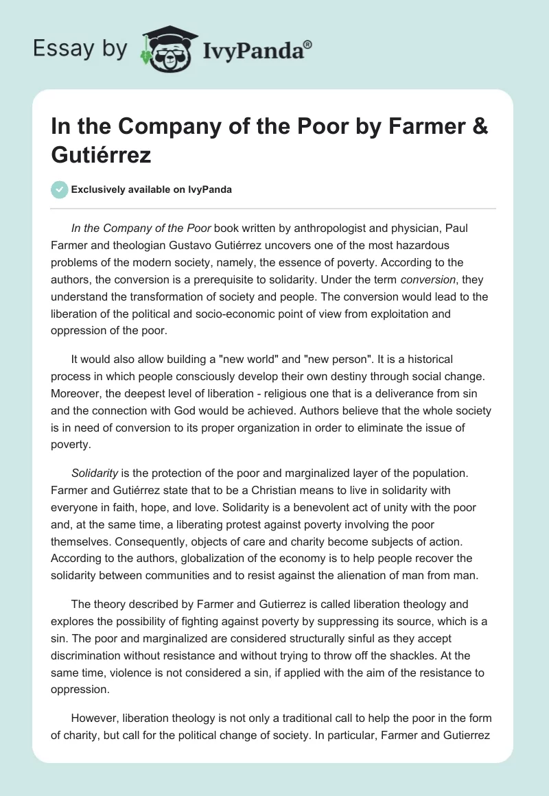 "In the Company of the Poor" by Farmer & Gutiérrez. Page 1