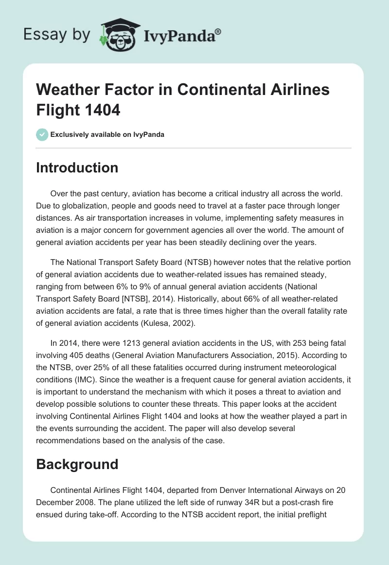Weather Factor in Continental Airlines Flight 1404. Page 1
