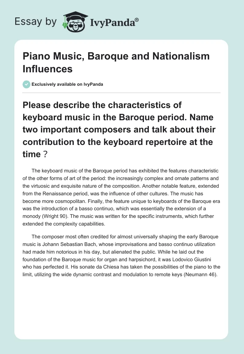 Piano Music, Baroque and Nationalism Influences. Page 1
