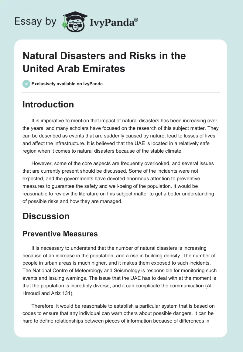 Natural Disasters and Risks in the United Arab Emirates. Page 1