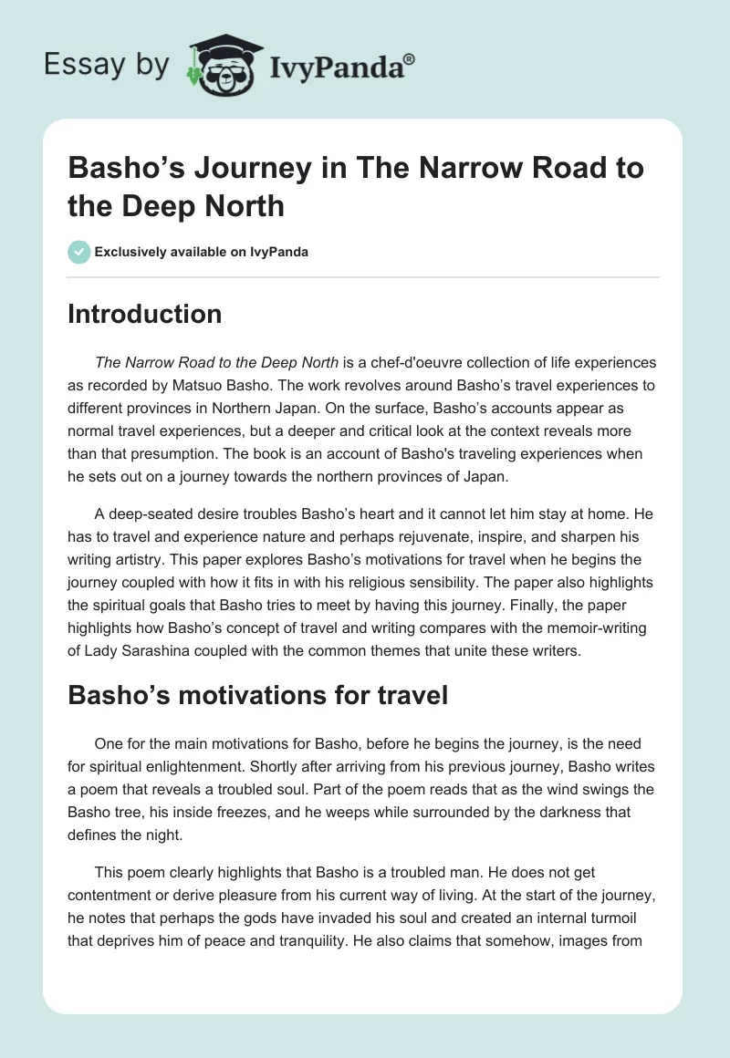 Basho’s Journey in "The Narrow Road to the Deep North". Page 1
