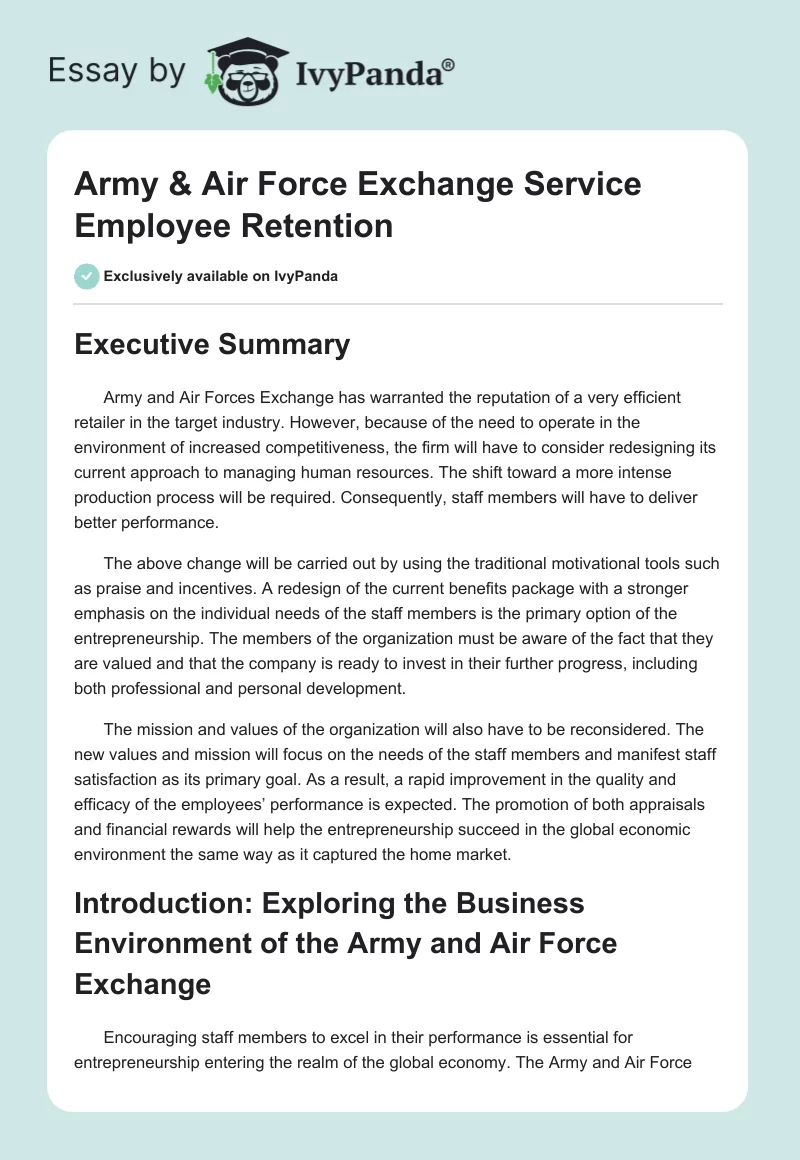Army & Air Force Exchange Service Employee Retention. Page 1
