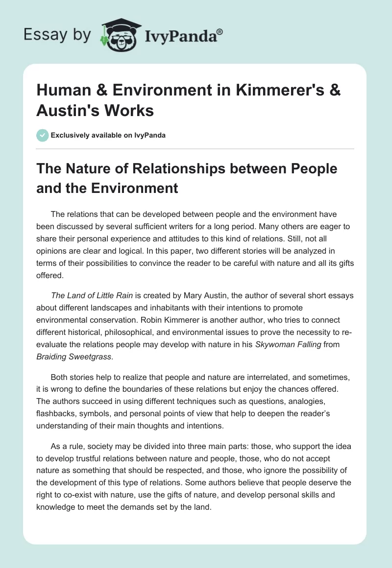 Human & Environment in Kimmerer's & Austin's Works. Page 1