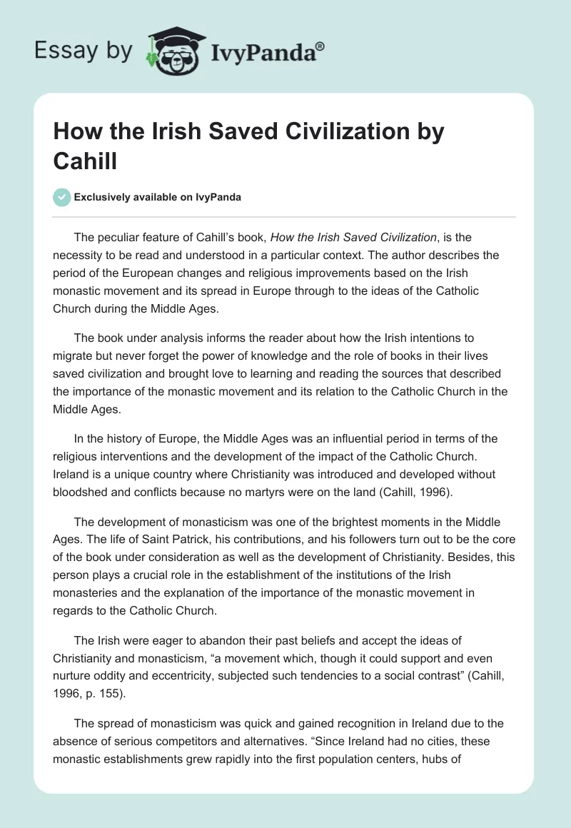 "How the Irish Saved Civilization" by Cahill. Page 1