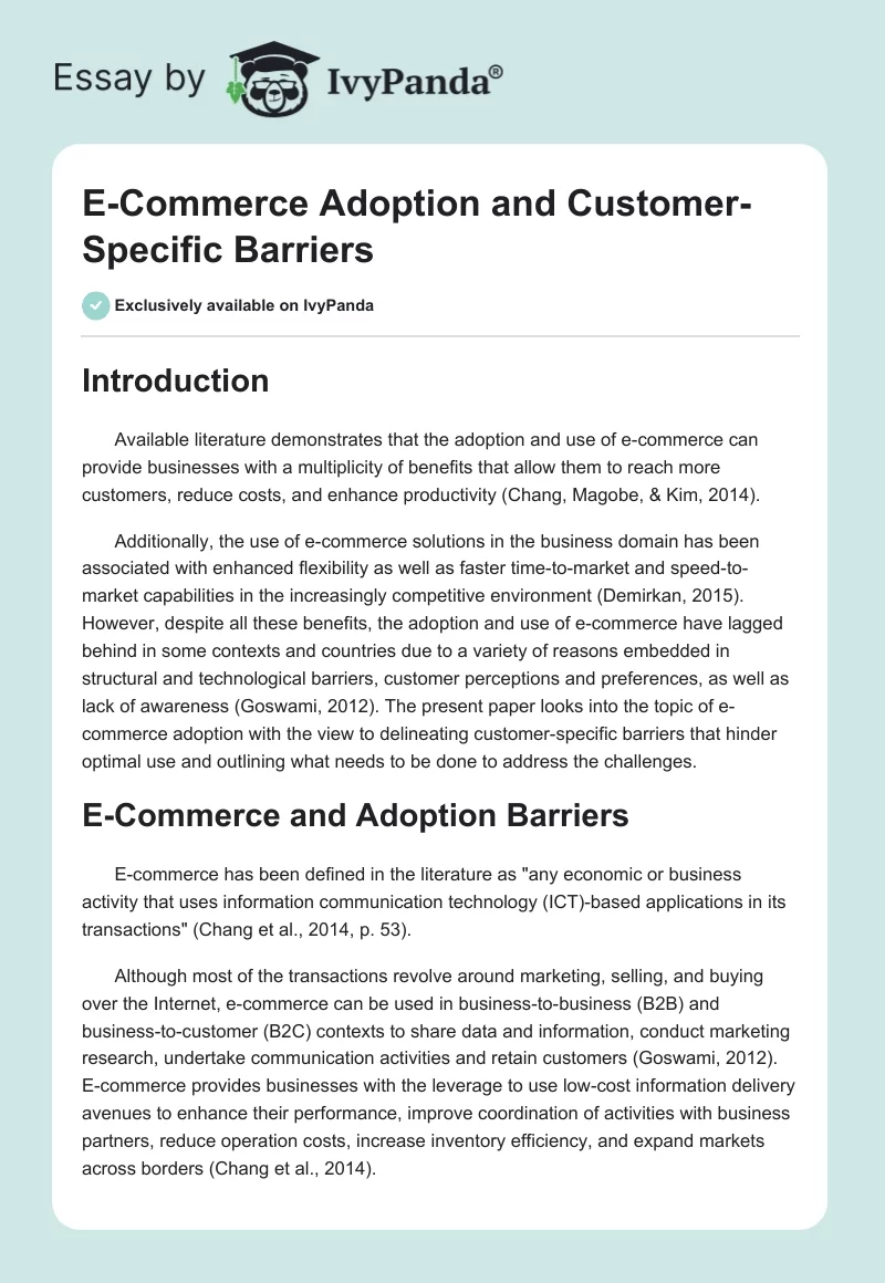 E-Commerce Adoption and Customer-Specific Barriers - 894 Words ...