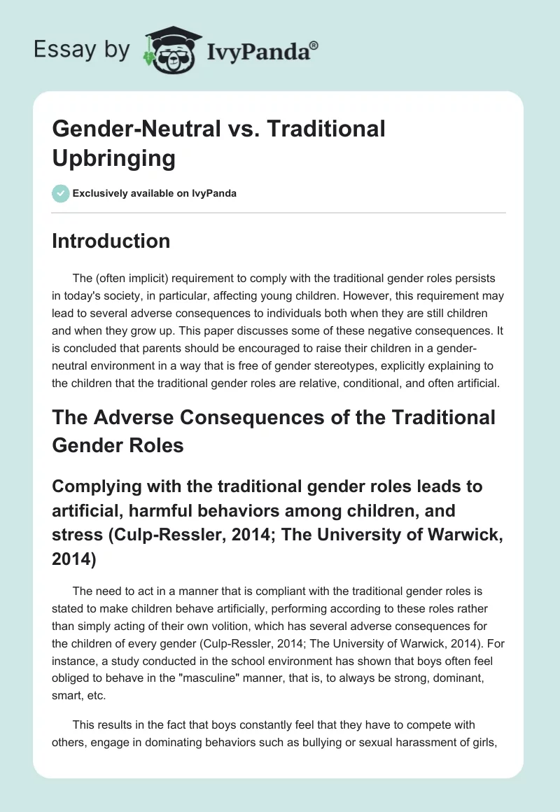 Gender-Neutral vs. Traditional Upbringing. Page 1