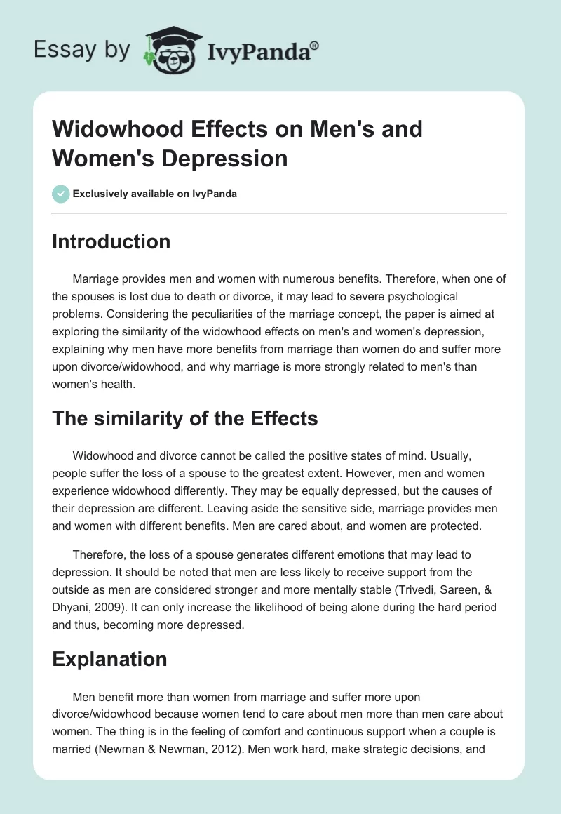 Widowhood Effects on Men's and Women's Depression. Page 1
