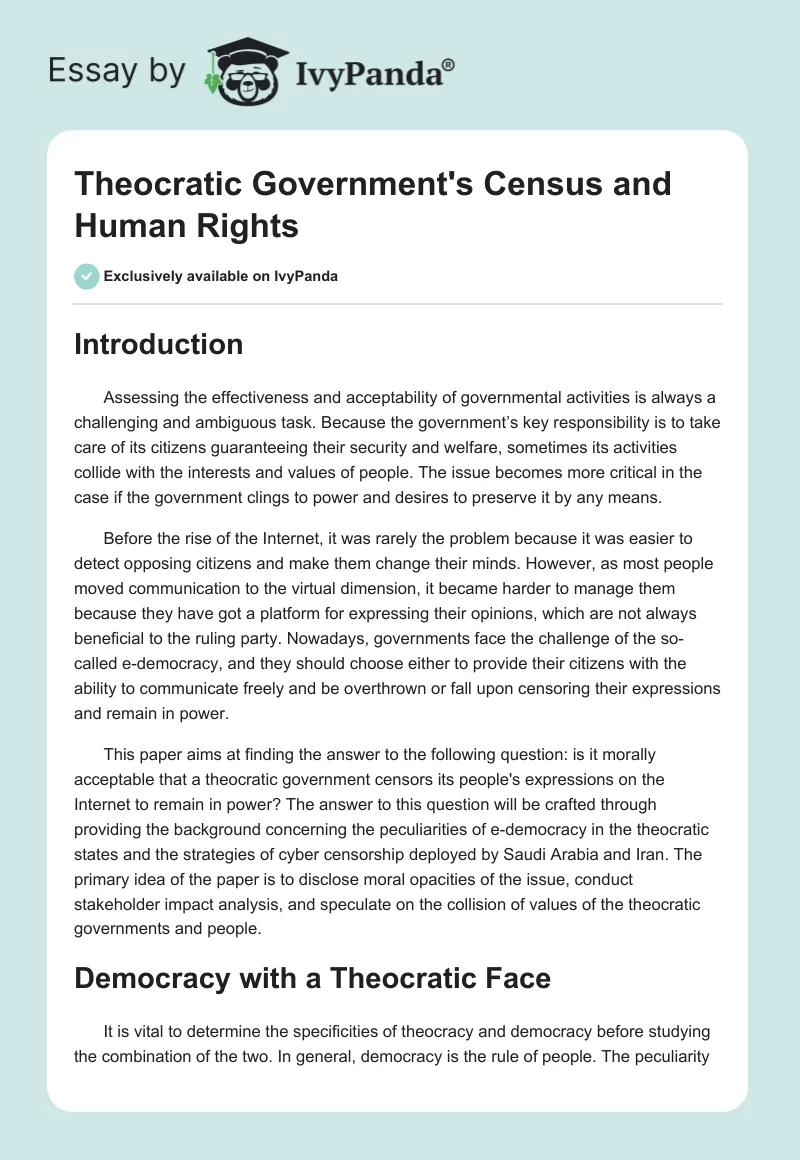 Theocratic Government's Census and Human Rights. Page 1