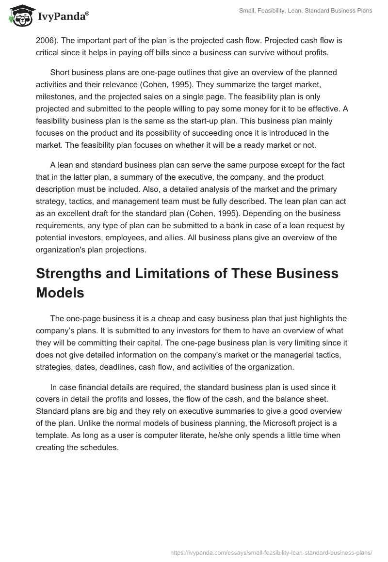 Small, Feasibility, Lean, Standard Business Plans. Page 2