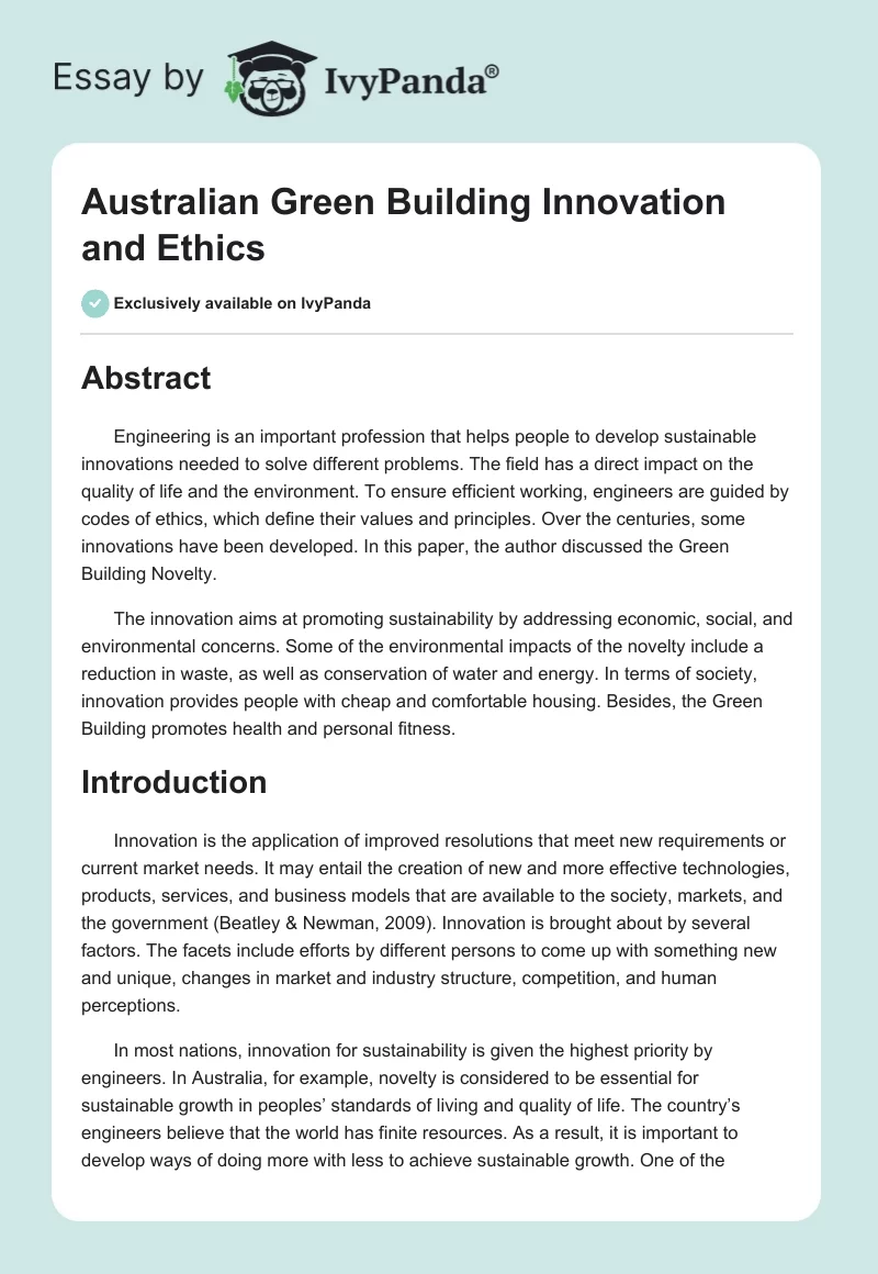 Australian Green Building Innovation and Ethics. Page 1
