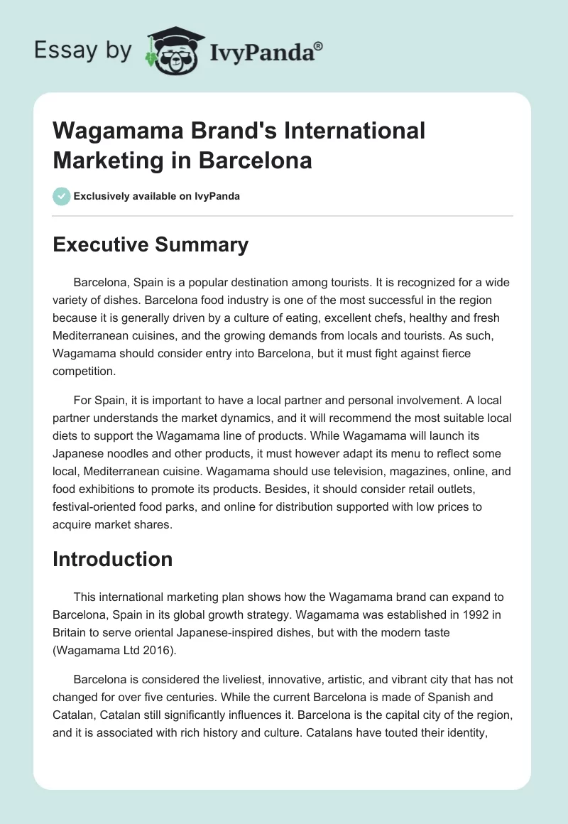 Wagamama Brand's International Marketing in Barcelona. Page 1