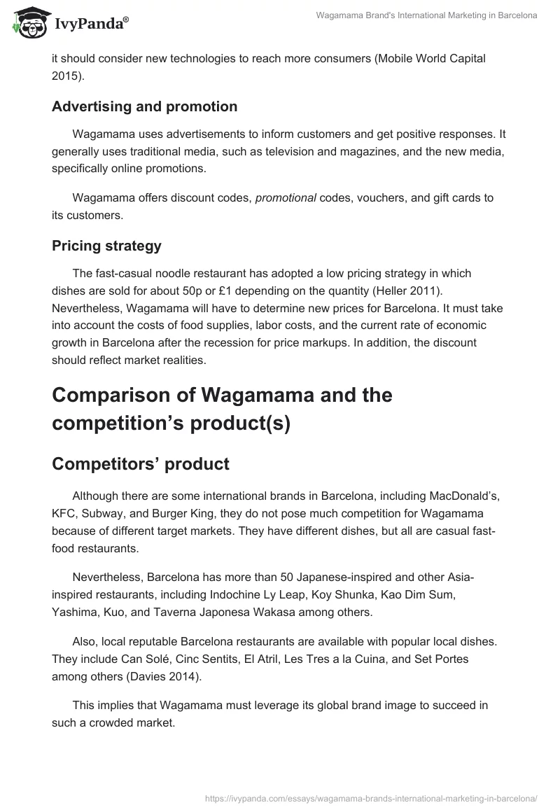 Wagamama Brand's International Marketing in Barcelona. Page 5