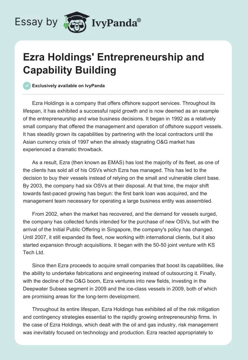 Ezra Holdings' Entrepreneurship and Capability Building. Page 1