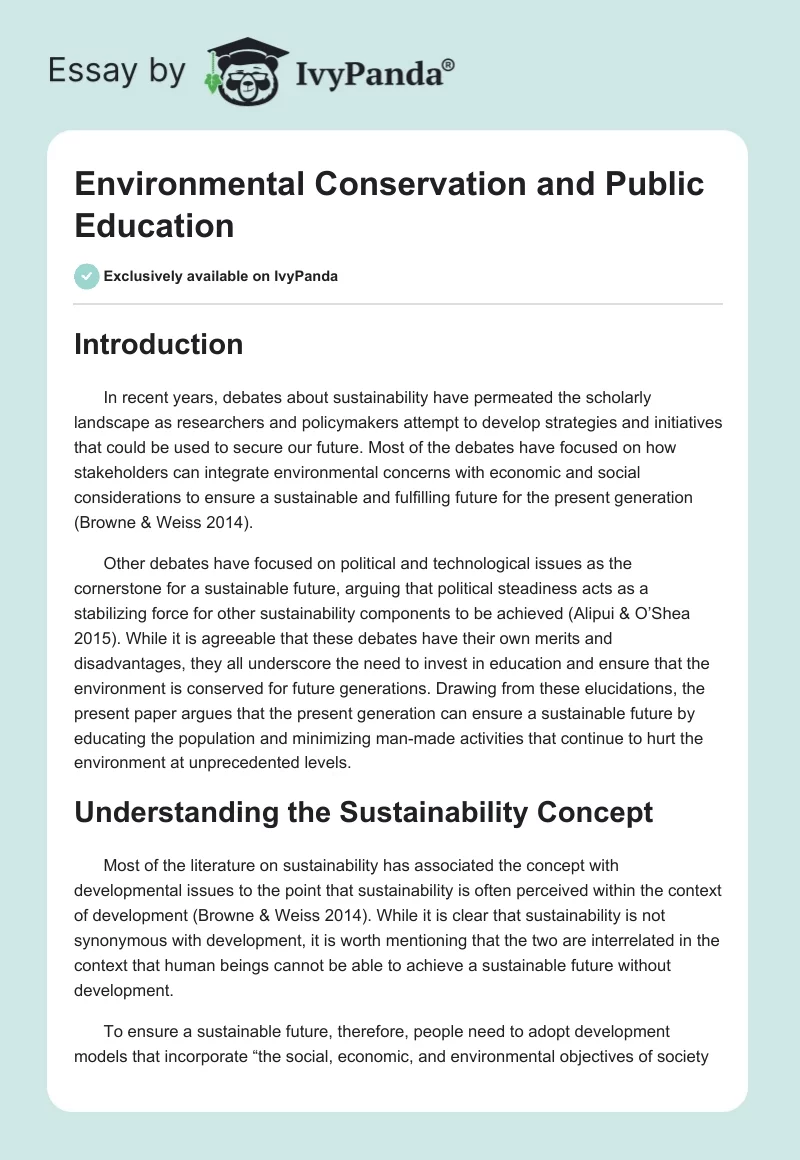 Environmental Conservation and Public Education. Page 1