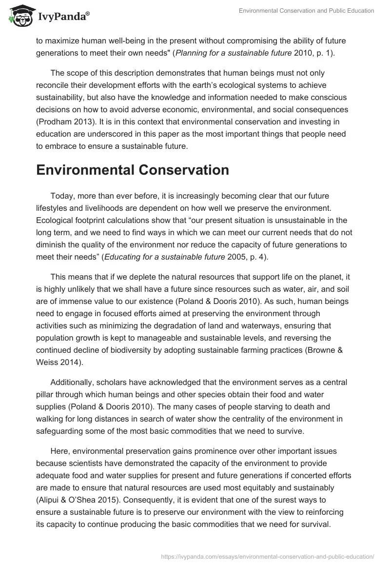 Environmental Conservation and Public Education. Page 2