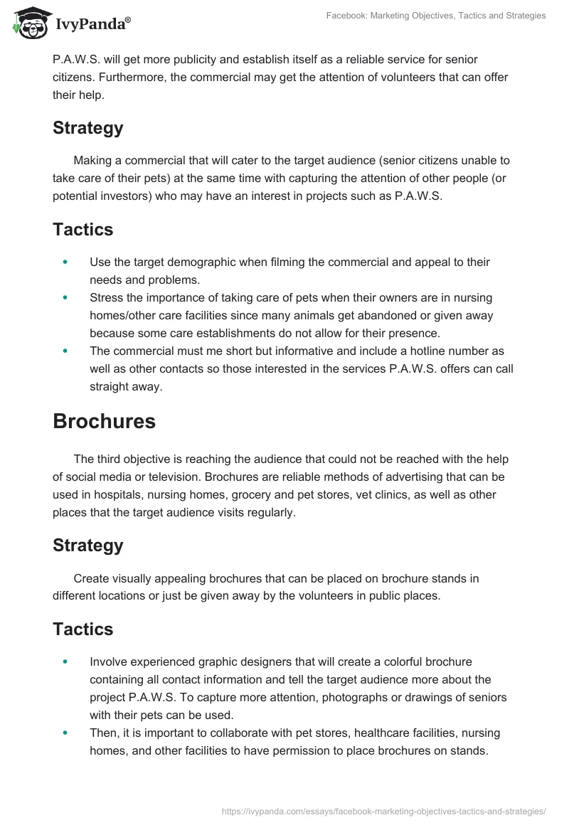Facebook: Marketing Objectives, Tactics and Strategies. Page 2
