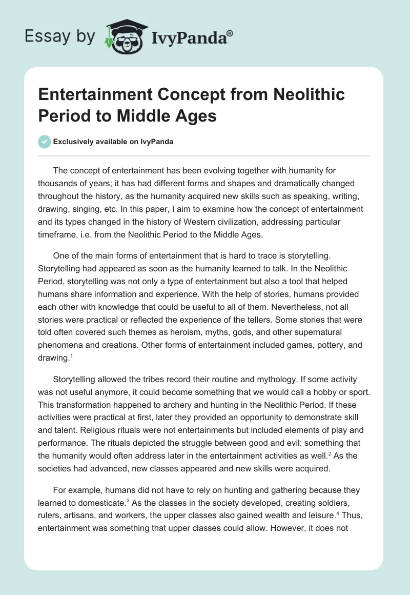 Entertainment Concept from Neolithic Period to Middle Ages. Page 1