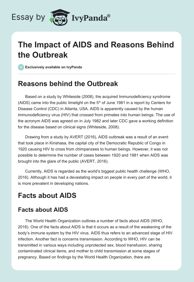 The Impact of AIDS and Reasons Behind the Outbreak. Page 1