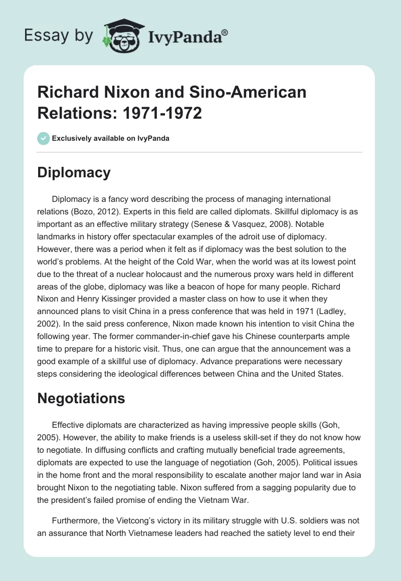 Richard Nixon and Sino-American Relations: 1971-1972. Page 1