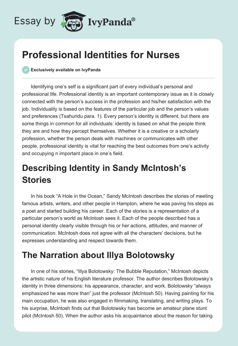 Professional Identities for Nurses. Page 1