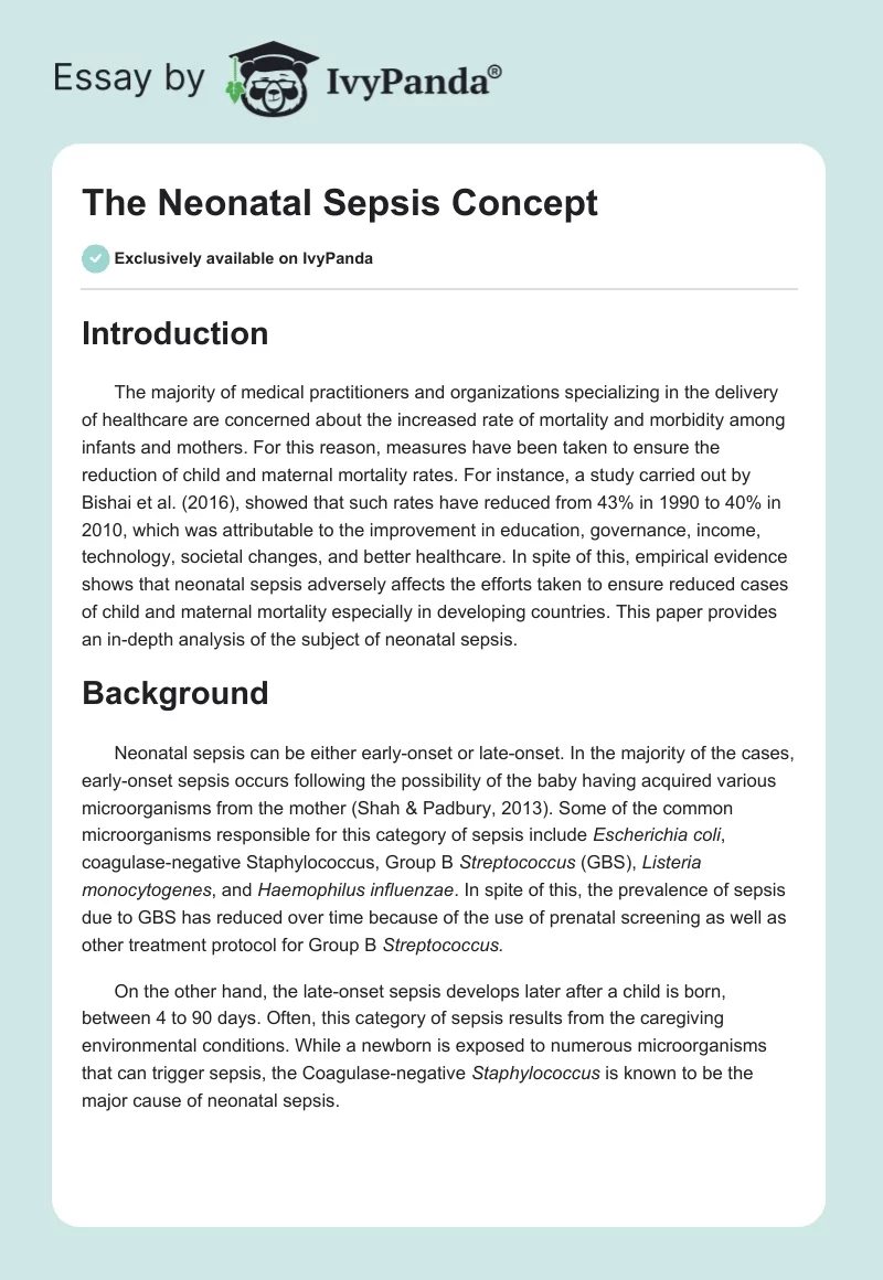 The Neonatal Sepsis Concept. Page 1