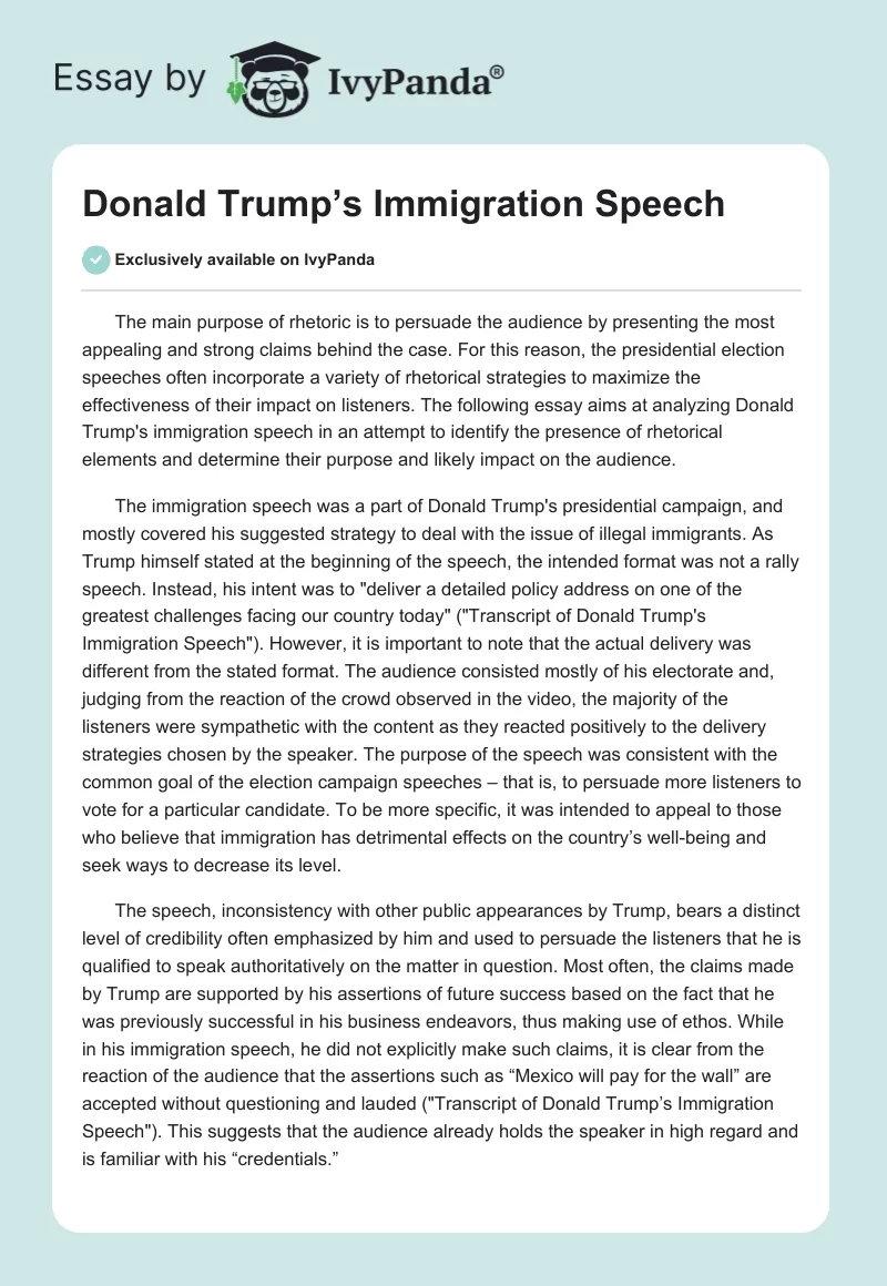 Donald Trump’s Immigration Speech. Page 1