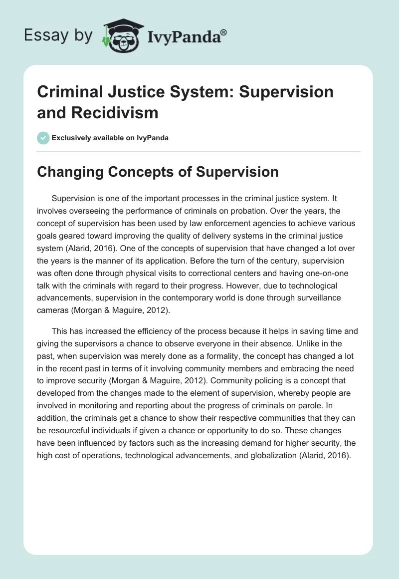 Criminal Justice System: Supervision and Recidivism. Page 1