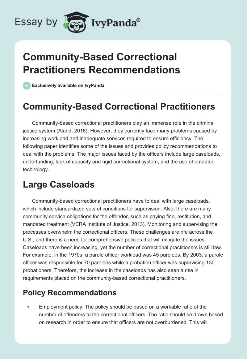 Community-Based Correctional Practitioners Recommendations. Page 1