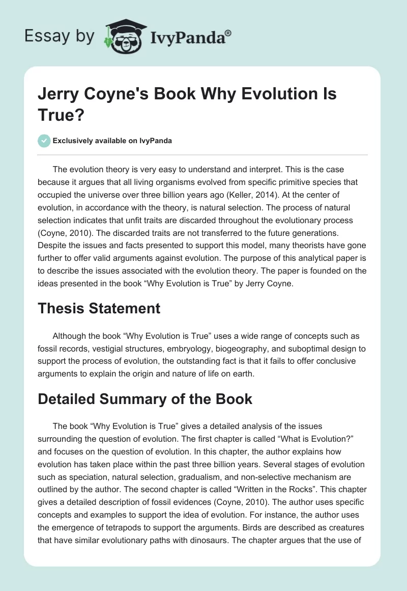 Jerry Coyne's Book "Why Evolution Is True?". Page 1