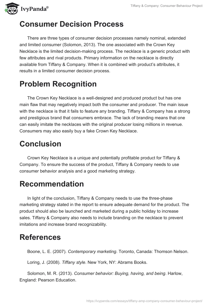 Tiffany & Company: Consumer Behaviour Project. Page 3