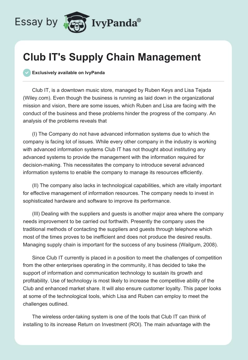 Club IT's Supply Chain Management. Page 1