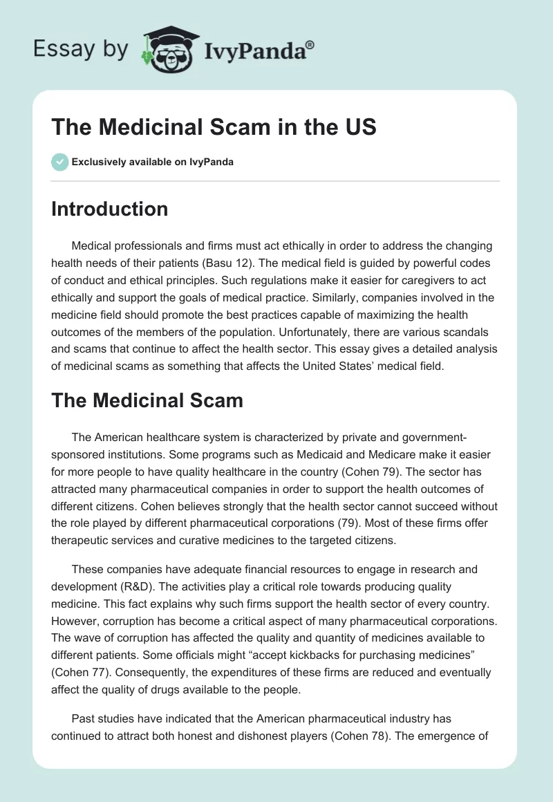 The Medicinal Scam in the US. Page 1
