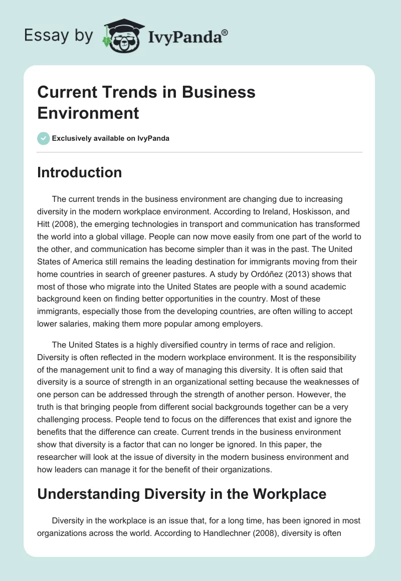 Current Trends in Business Environment. Page 1