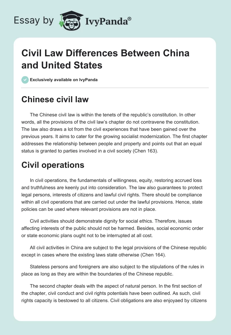 Civil Law Differences Between China and United States. Page 1