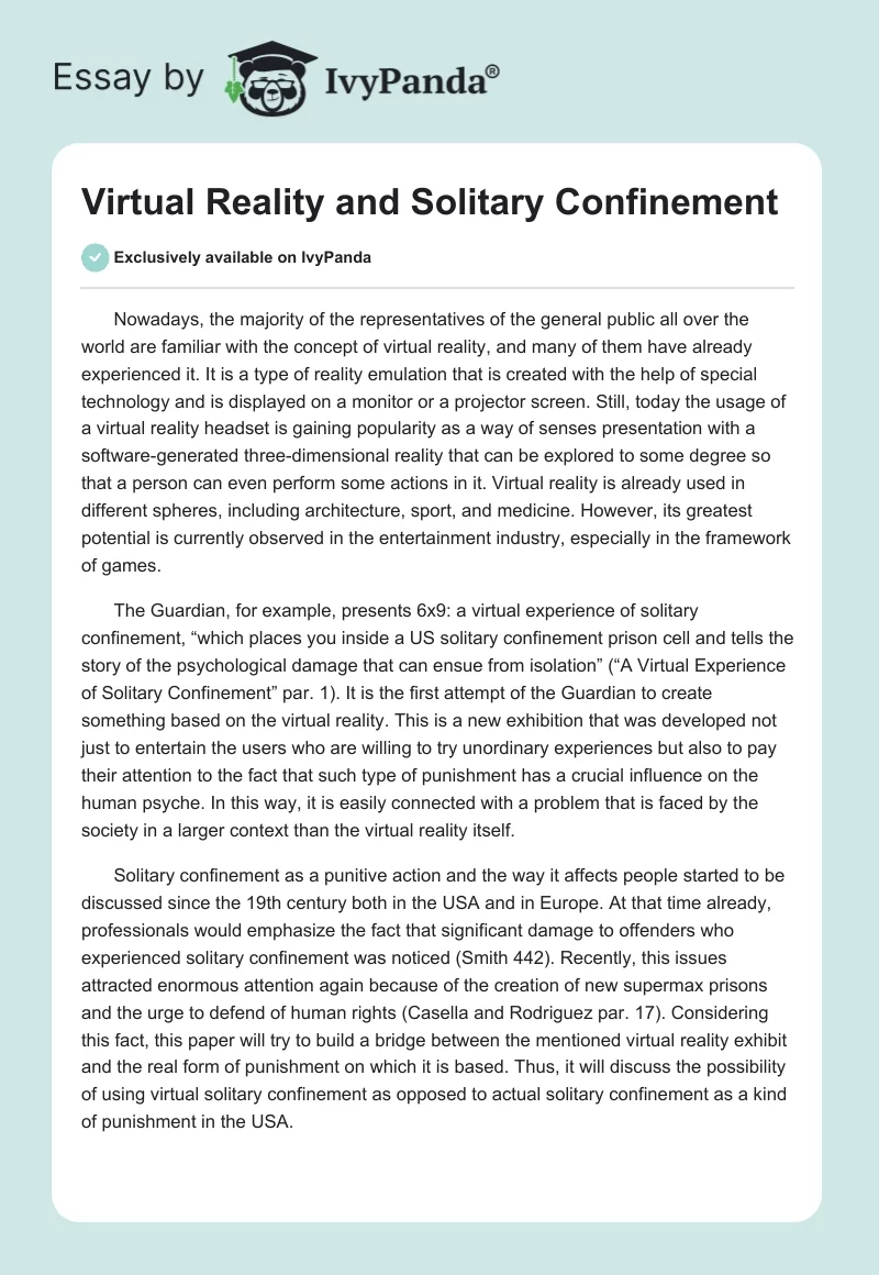 Virtual Reality and Solitary Confinement. Page 1