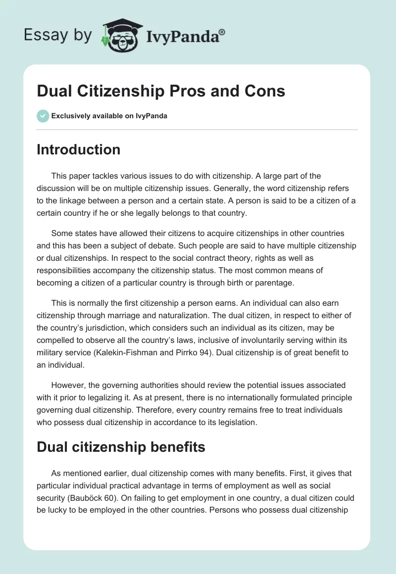 Dual Citizenship Pros and Cons. Page 1