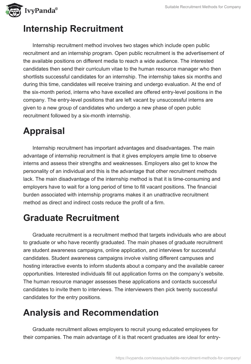 Suitable Recruitment Methods for Company. Page 2