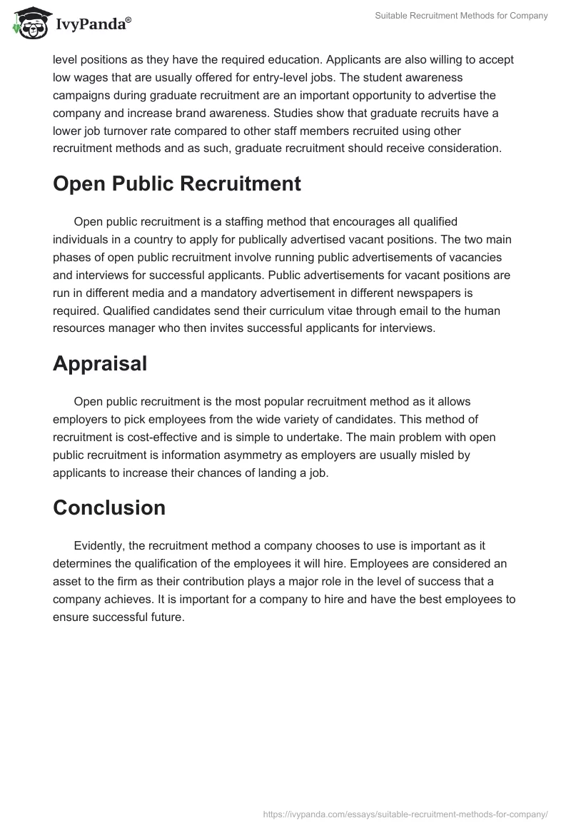 Suitable Recruitment Methods for Company. Page 3