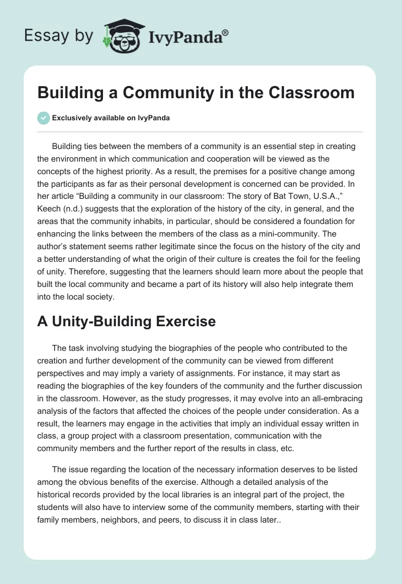 Building a Community in the Classroom. Page 1