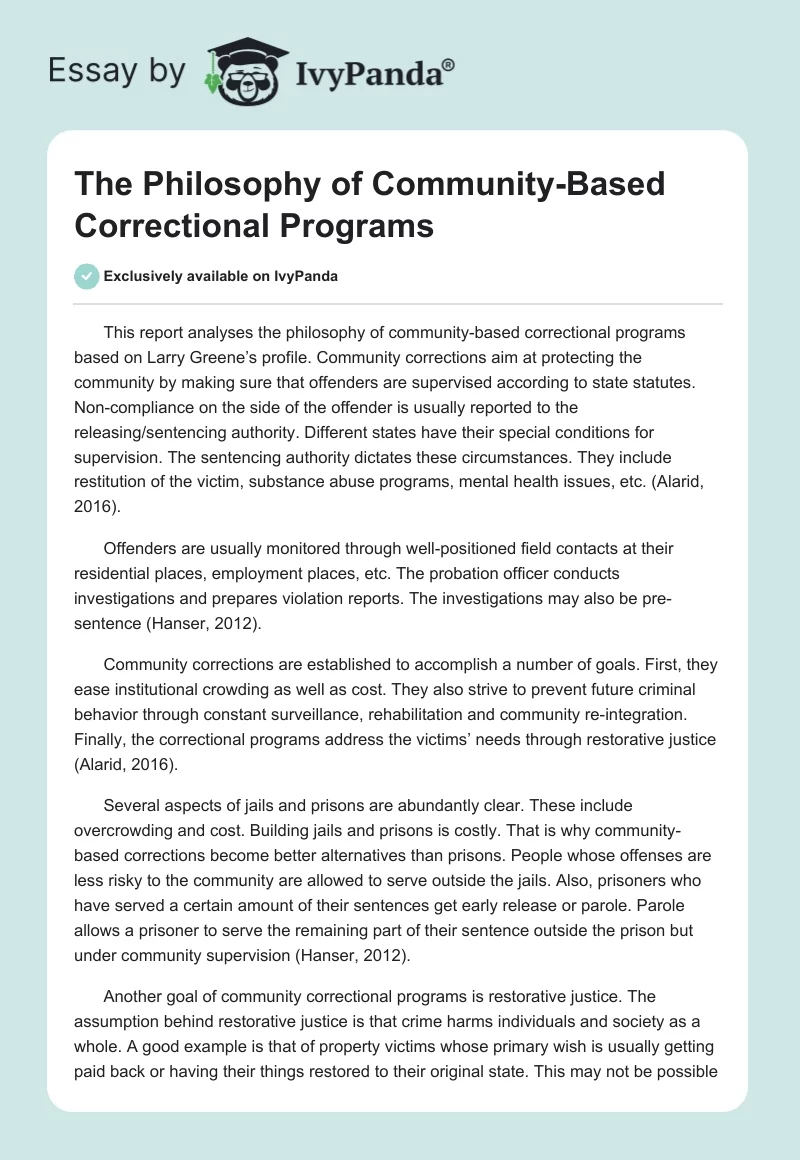 The Philosophy of Community-Based Correctional Programs. Page 1