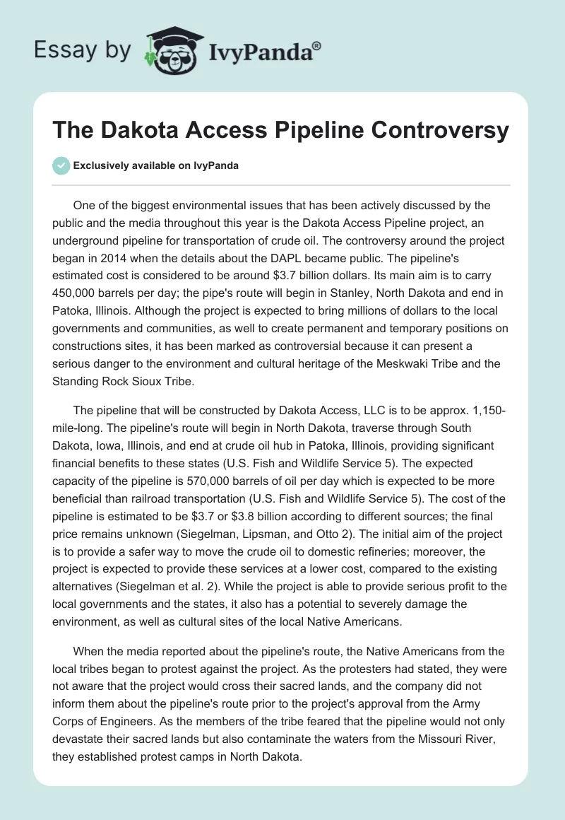 The Dakota Access Pipeline Controversy. Page 1