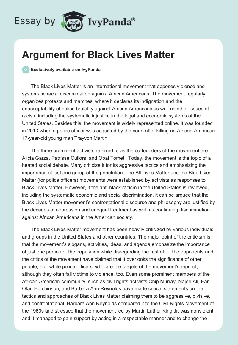 Argument for Black Lives Matter. Page 1