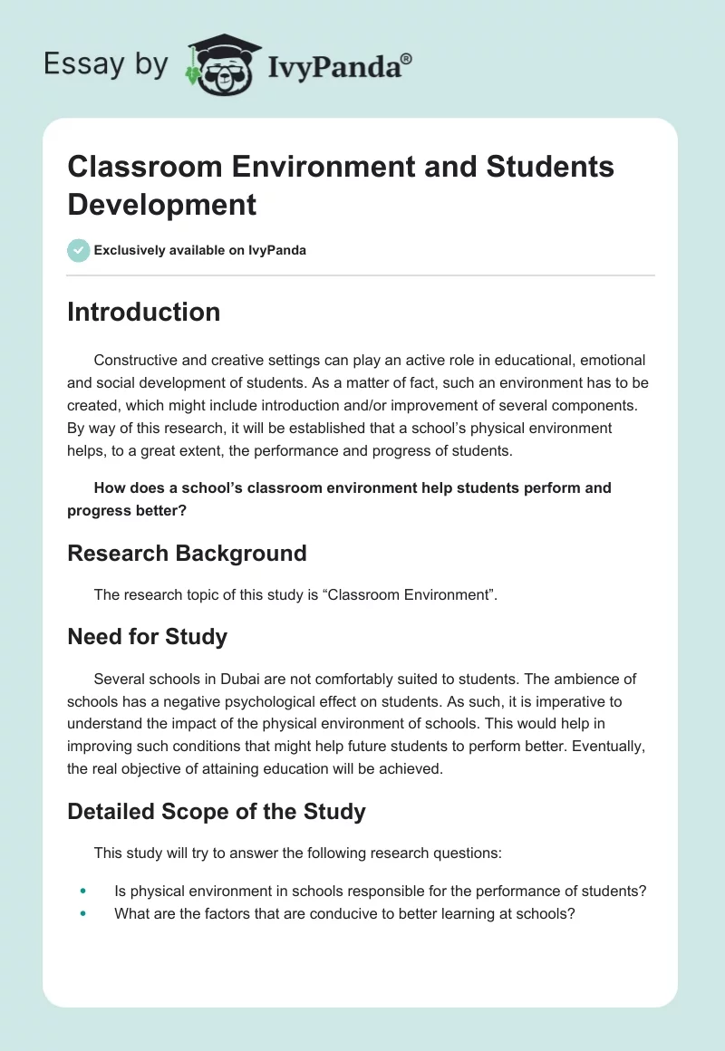 Classroom Environment and Students Development. Page 1